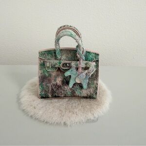 Abstract Art Mini Bag Charm | Genuine Leather & Horsehair